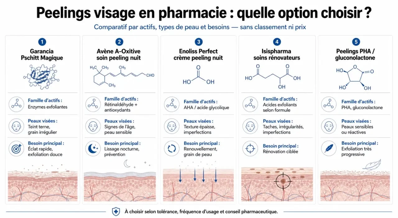 Comparatif du meilleur peeling visage pharmacie selon le type de peau et les actifs