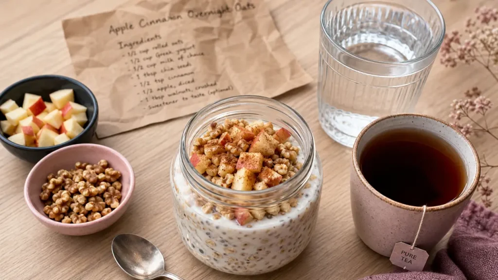 Idées de petit-déjeuner équilibré : overnight oats, chia, pomme et noix