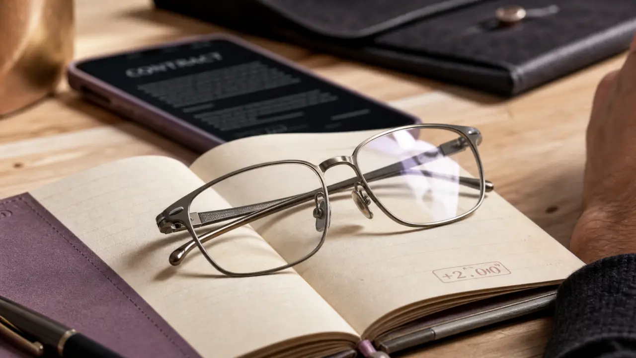 Lunette de lecture homme en titane, correction +2.00, vue en intérieur