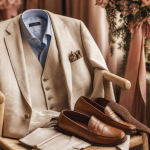 Tenue mariage homme été en lin beige et accessoires