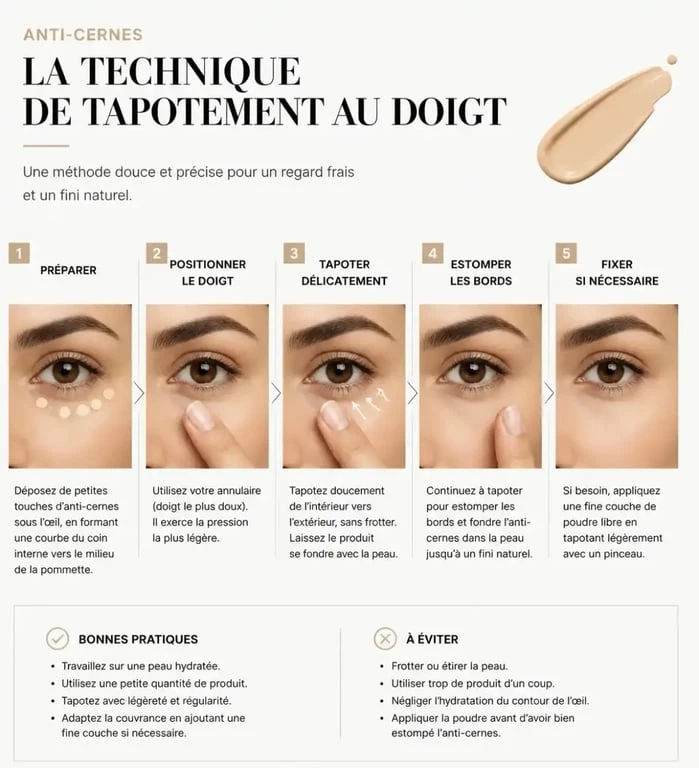 Technique d'application professionnelle du meilleur anti-cernes par tapotement
