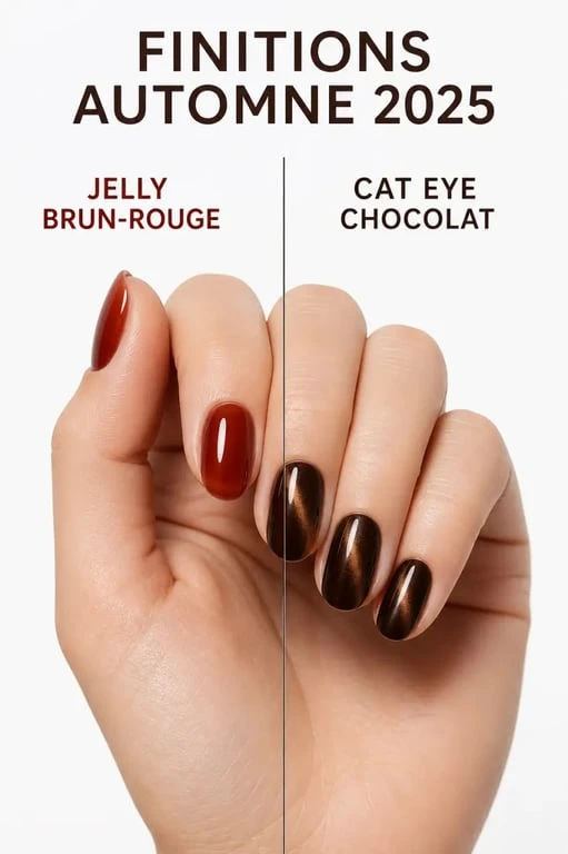 Couleur ongles automne 2025 : comparaison entre Jelly translucide et Cat Eye