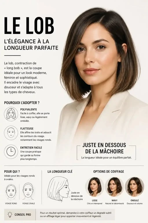 Coupe de cheveux long bob ou lob pour visage rond