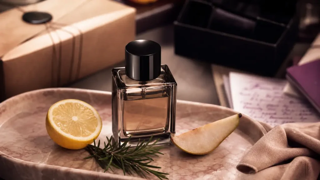 Parfum fruité homme : agrumes, poire et fruits rouges, avec un fond boisé