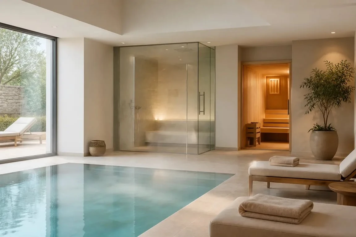 Arômes et Bien Être à Saulx-les-Chartreux dans un spa lumineux avec piscine intérieure chauffée, hammam et sauna